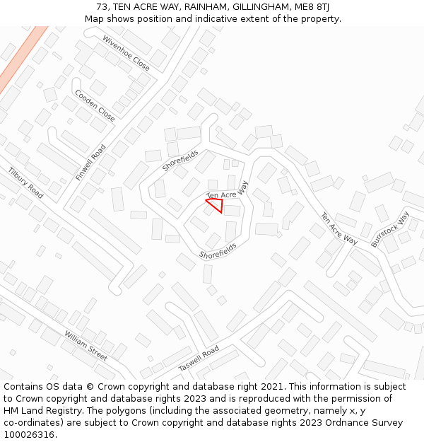 73, TEN ACRE WAY, RAINHAM, GILLINGHAM, ME8 8TJ: Location map and indicative extent of plot