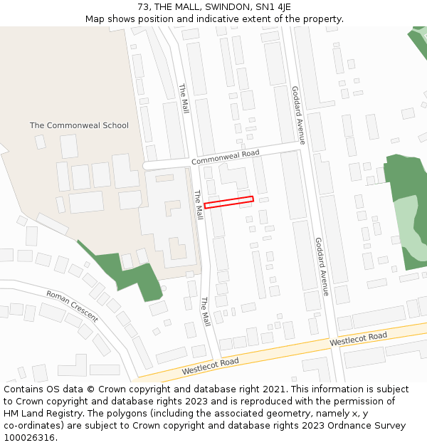 73, THE MALL, SWINDON, SN1 4JE: Location map and indicative extent of plot