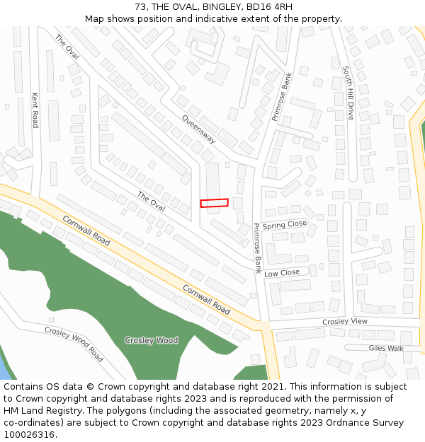 73, THE OVAL, BINGLEY, BD16 4RH: Location map and indicative extent of plot