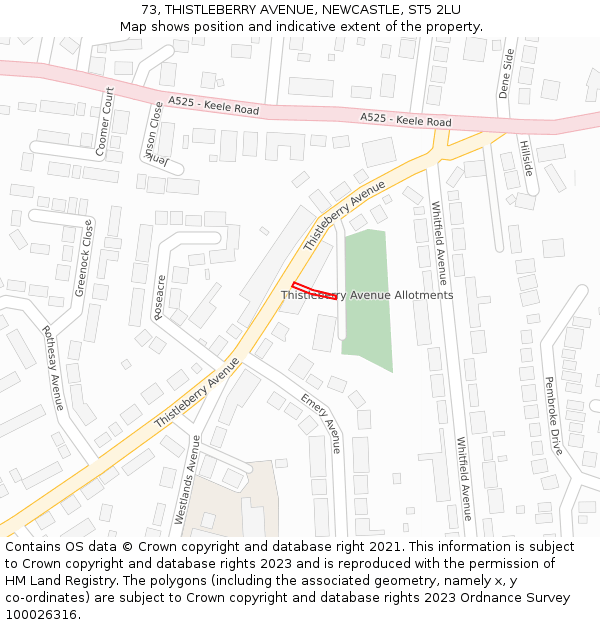 73, THISTLEBERRY AVENUE, NEWCASTLE, ST5 2LU: Location map and indicative extent of plot