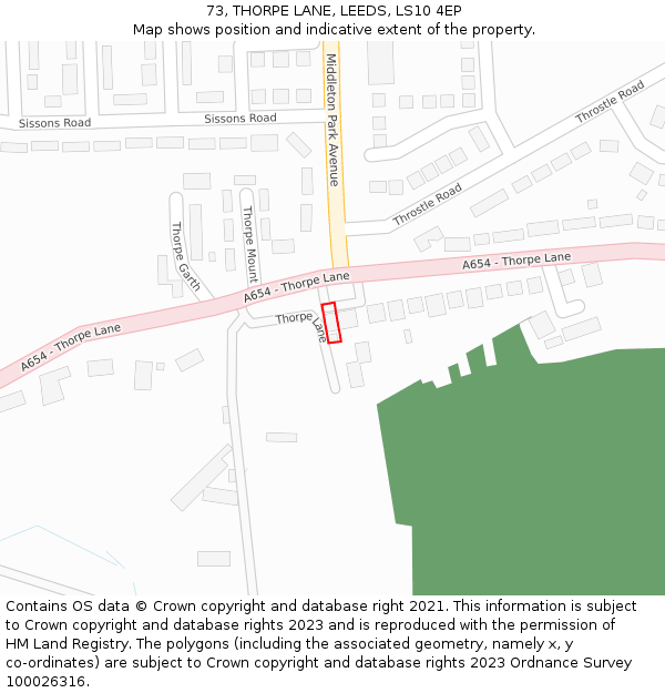 73, THORPE LANE, LEEDS, LS10 4EP: Location map and indicative extent of plot
