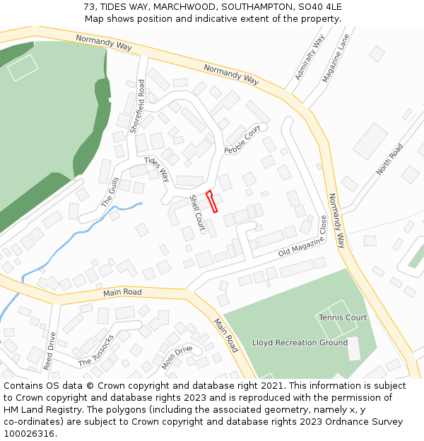 73, TIDES WAY, MARCHWOOD, SOUTHAMPTON, SO40 4LE: Location map and indicative extent of plot