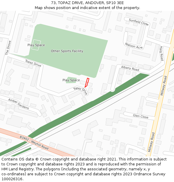 73, TOPAZ DRIVE, ANDOVER, SP10 3EE: Location map and indicative extent of plot