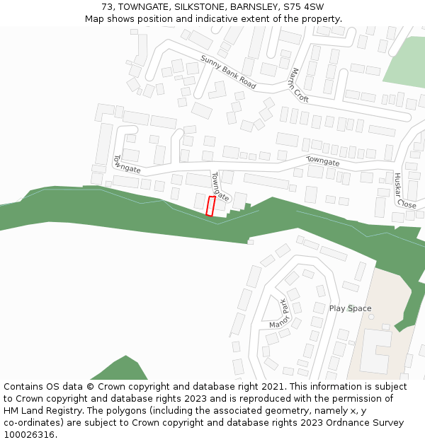 73, TOWNGATE, SILKSTONE, BARNSLEY, S75 4SW: Location map and indicative extent of plot