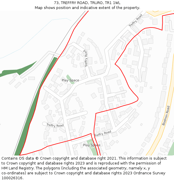 73, TREFFRY ROAD, TRURO, TR1 1WL: Location map and indicative extent of plot