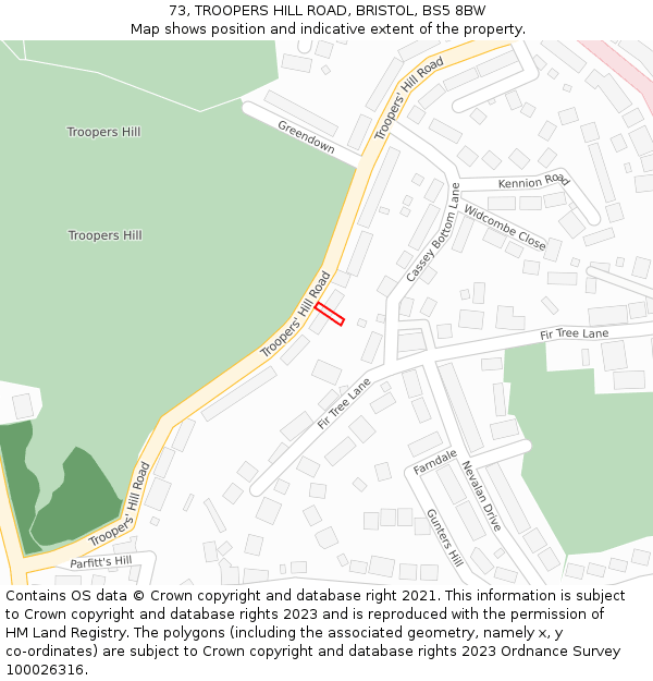 73, TROOPERS HILL ROAD, BRISTOL, BS5 8BW: Location map and indicative extent of plot