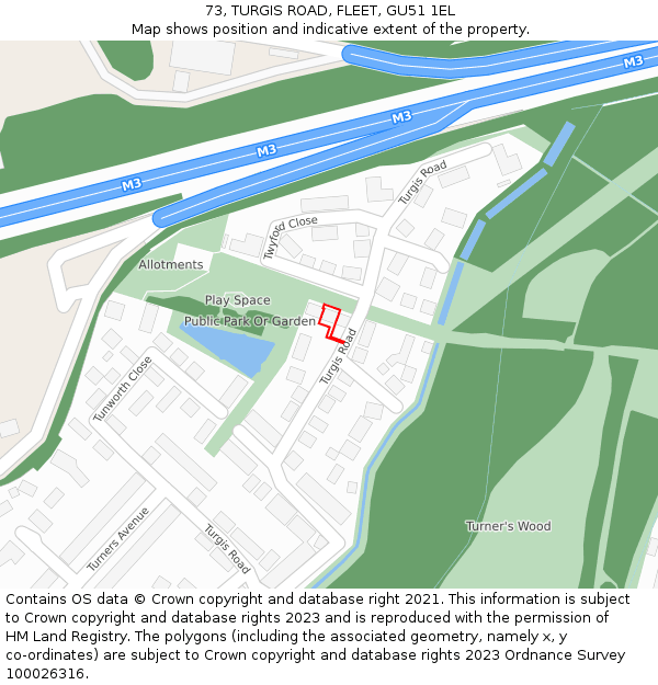 73, TURGIS ROAD, FLEET, GU51 1EL: Location map and indicative extent of plot