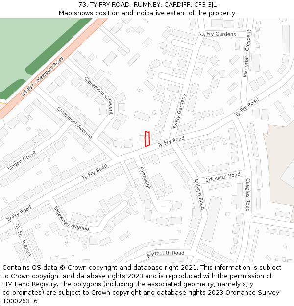 73, TY FRY ROAD, RUMNEY, CARDIFF, CF3 3JL: Location map and indicative extent of plot