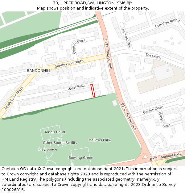 73, UPPER ROAD, WALLINGTON, SM6 8JY: Location map and indicative extent of plot