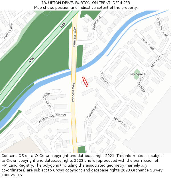 73, UPTON DRIVE, BURTON-ON-TRENT, DE14 2FR: Location map and indicative extent of plot