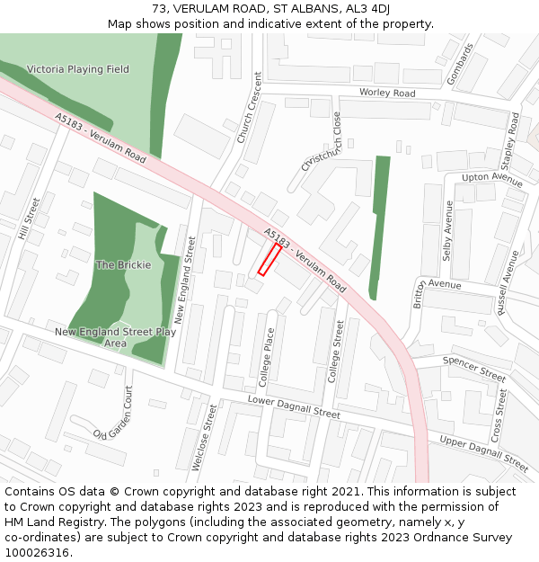 73, VERULAM ROAD, ST ALBANS, AL3 4DJ: Location map and indicative extent of plot