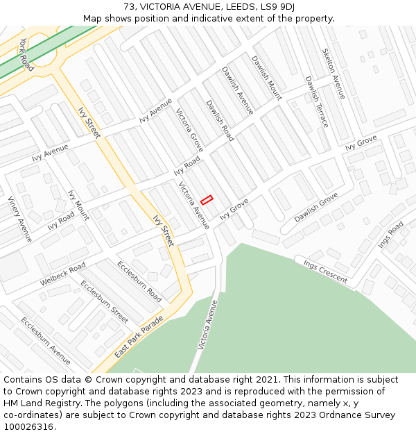 73, VICTORIA AVENUE, LEEDS, LS9 9DJ: Location map and indicative extent of plot