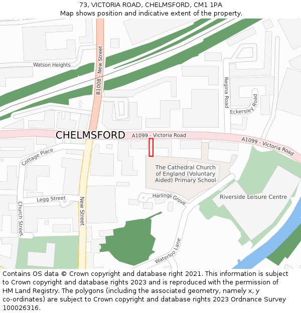 73, VICTORIA ROAD, CHELMSFORD, CM1 1PA: Location map and indicative extent of plot
