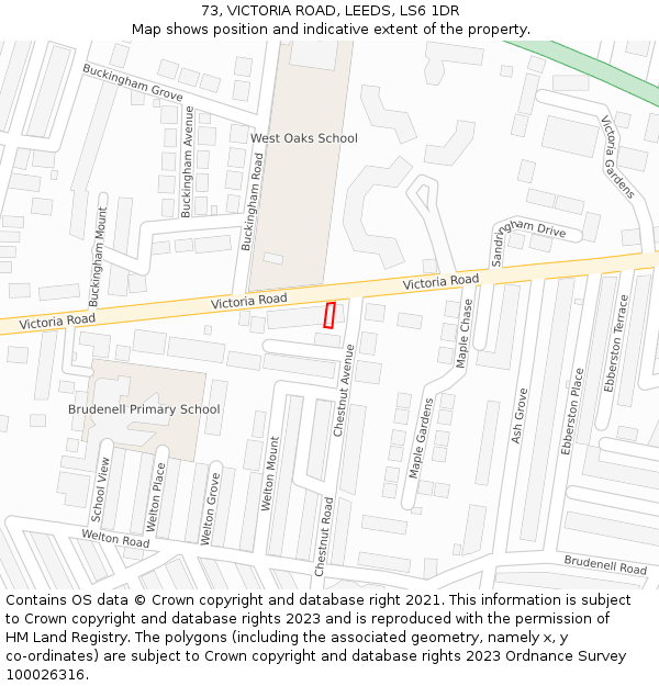 73, VICTORIA ROAD, LEEDS, LS6 1DR: Location map and indicative extent of plot