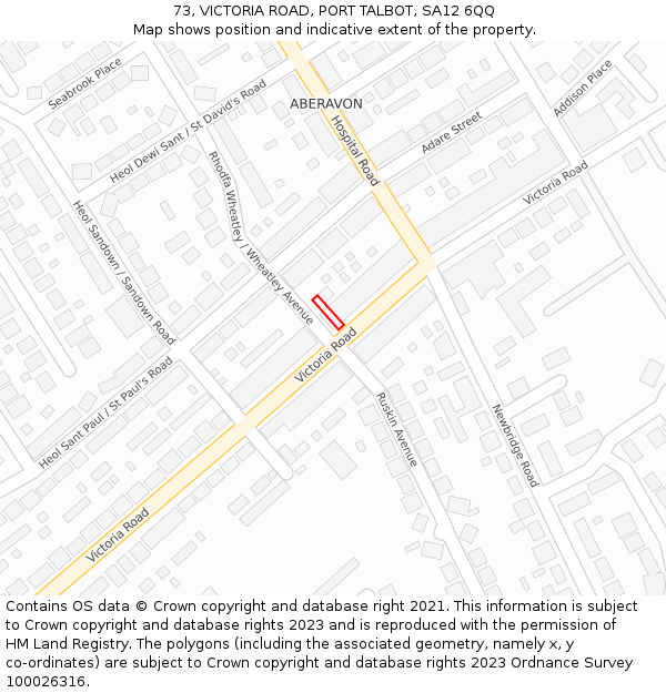 73, VICTORIA ROAD, PORT TALBOT, SA12 6QQ: Location map and indicative extent of plot