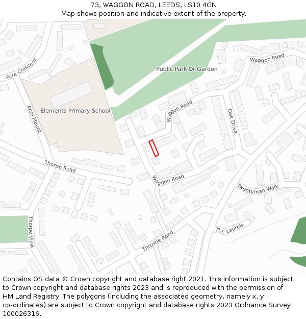 73, WAGGON ROAD, LEEDS, LS10 4GN: Location map and indicative extent of plot