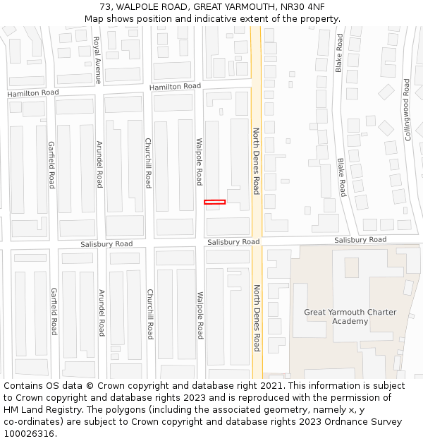 73, WALPOLE ROAD, GREAT YARMOUTH, NR30 4NF: Location map and indicative extent of plot