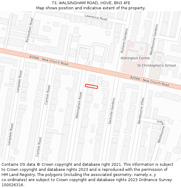 73, WALSINGHAM ROAD, HOVE, BN3 4FE: Location map and indicative extent of plot
