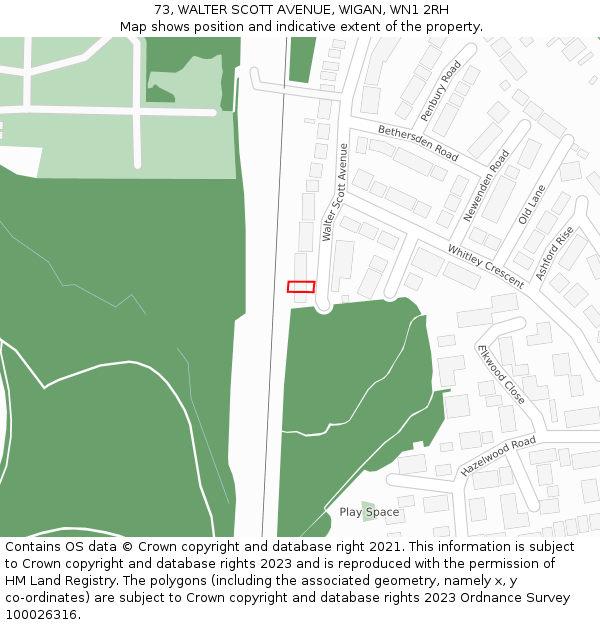 73, WALTER SCOTT AVENUE, WIGAN, WN1 2RH: Location map and indicative extent of plot