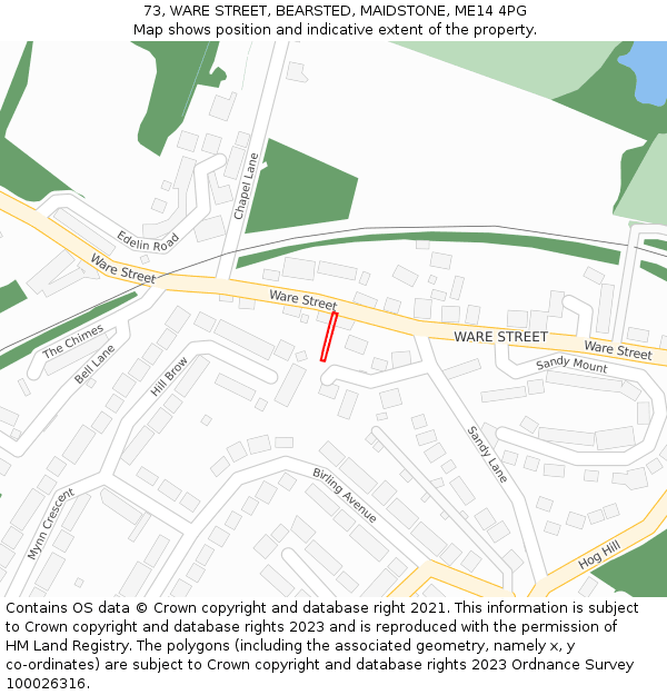 73, WARE STREET, BEARSTED, MAIDSTONE, ME14 4PG: Location map and indicative extent of plot
