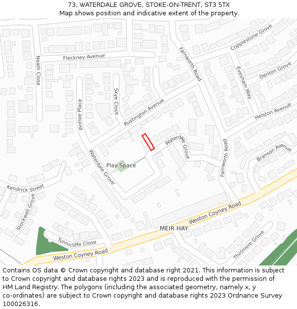 73, WATERDALE GROVE, STOKE-ON-TRENT, ST3 5TX: Location map and indicative extent of plot