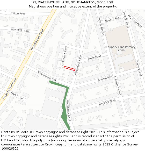 73, WATERHOUSE LANE, SOUTHAMPTON, SO15 8QB: Location map and indicative extent of plot
