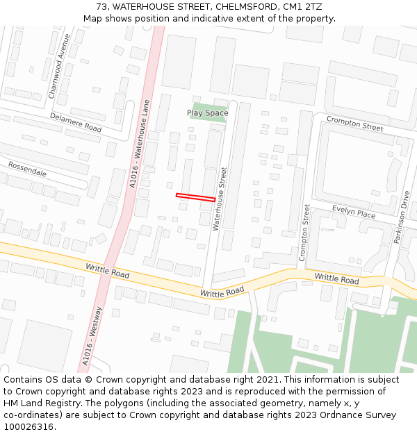 73, WATERHOUSE STREET, CHELMSFORD, CM1 2TZ: Location map and indicative extent of plot
