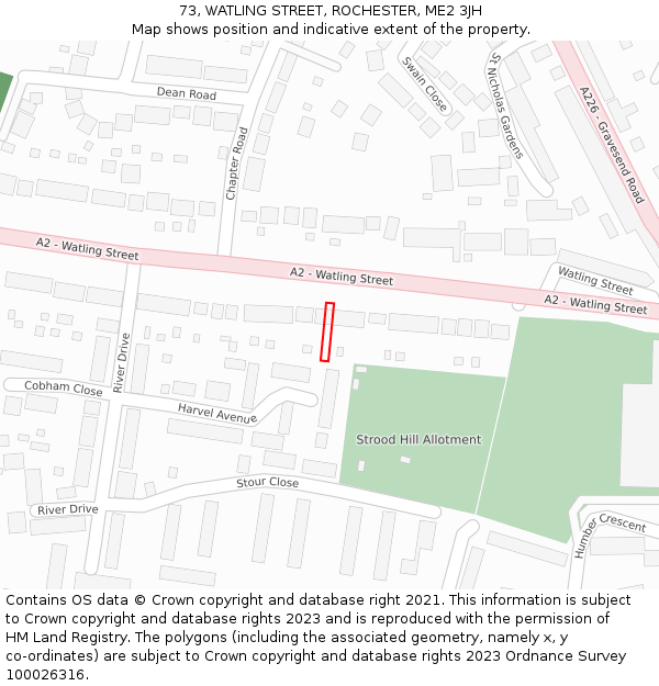 73, WATLING STREET, ROCHESTER, ME2 3JH: Location map and indicative extent of plot