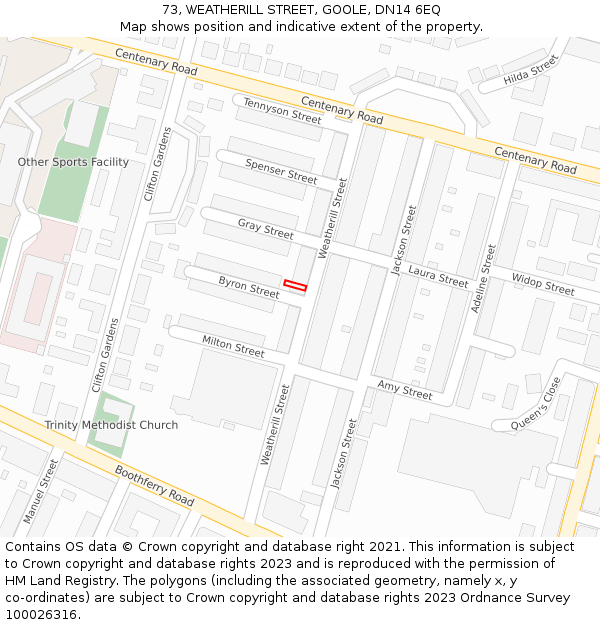 73, WEATHERILL STREET, GOOLE, DN14 6EQ: Location map and indicative extent of plot
