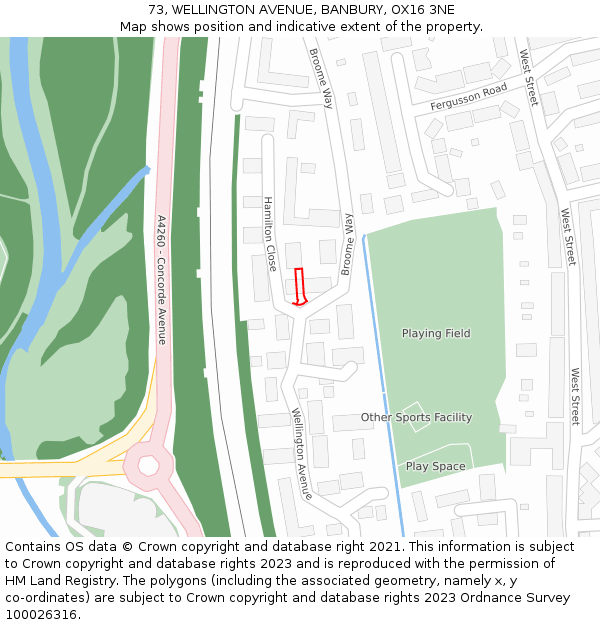 73, WELLINGTON AVENUE, BANBURY, OX16 3NE: Location map and indicative extent of plot