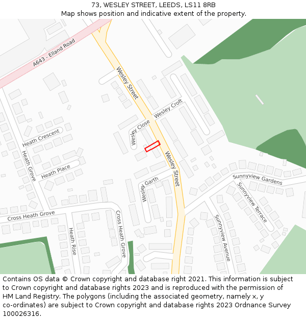 73, WESLEY STREET, LEEDS, LS11 8RB: Location map and indicative extent of plot