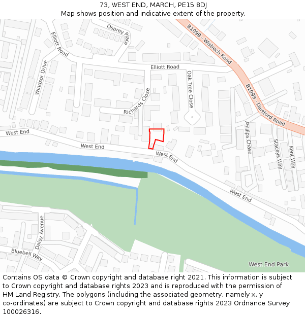 73, WEST END, MARCH, PE15 8DJ: Location map and indicative extent of plot