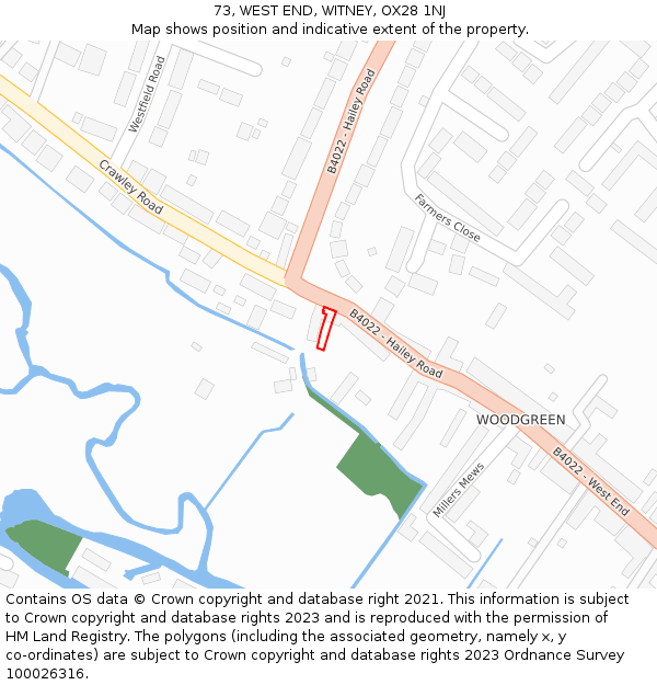 73, WEST END, WITNEY, OX28 1NJ: Location map and indicative extent of plot