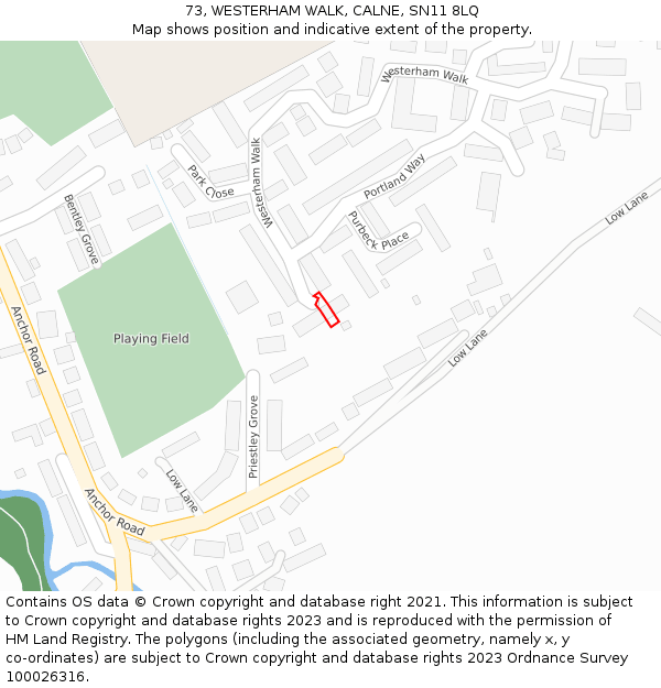 73, WESTERHAM WALK, CALNE, SN11 8LQ: Location map and indicative extent of plot