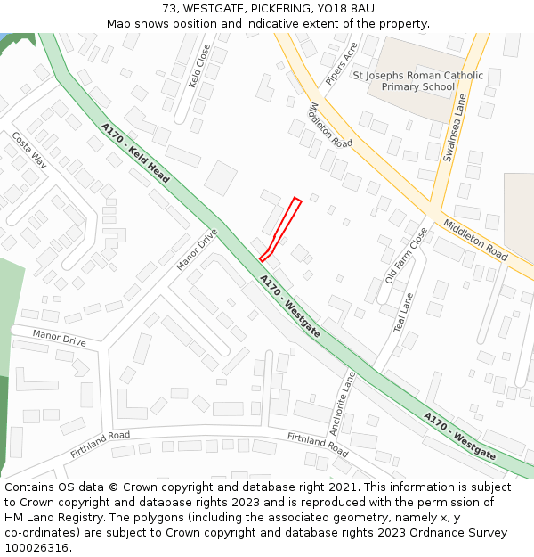 73, WESTGATE, PICKERING, YO18 8AU: Location map and indicative extent of plot