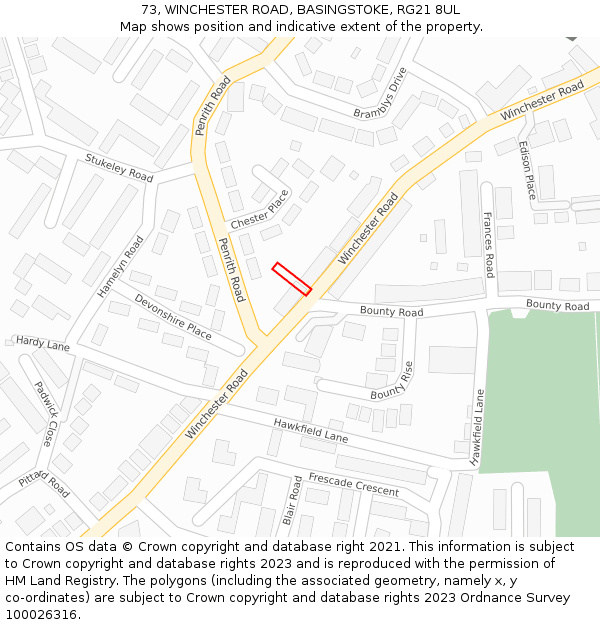 73, WINCHESTER ROAD, BASINGSTOKE, RG21 8UL: Location map and indicative extent of plot