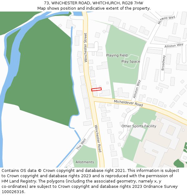 73, WINCHESTER ROAD, WHITCHURCH, RG28 7HW: Location map and indicative extent of plot