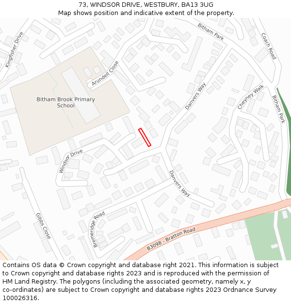 73, WINDSOR DRIVE, WESTBURY, BA13 3UG: Location map and indicative extent of plot