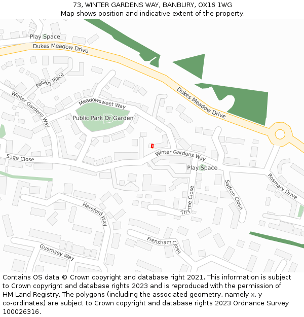 73, WINTER GARDENS WAY, BANBURY, OX16 1WG: Location map and indicative extent of plot