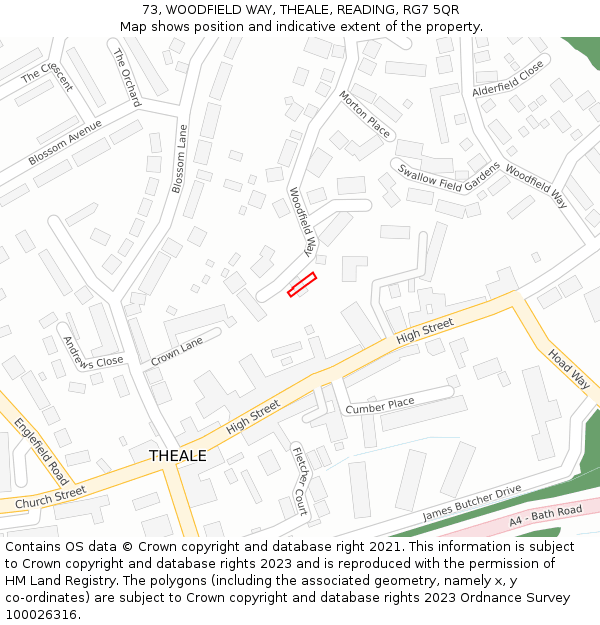 73, WOODFIELD WAY, THEALE, READING, RG7 5QR: Location map and indicative extent of plot