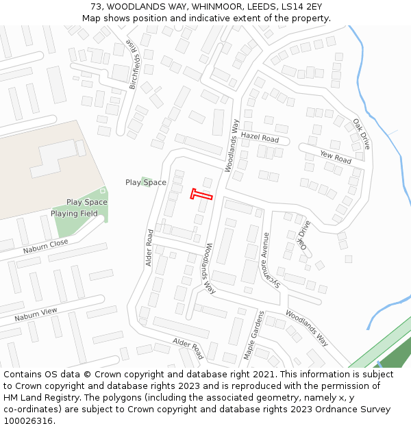 73, WOODLANDS WAY, WHINMOOR, LEEDS, LS14 2EY: Location map and indicative extent of plot