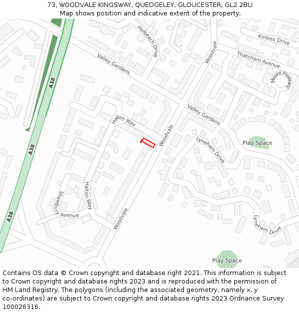 73, WOODVALE KINGSWAY, QUEDGELEY, GLOUCESTER, GL2 2BU: Location map and indicative extent of plot