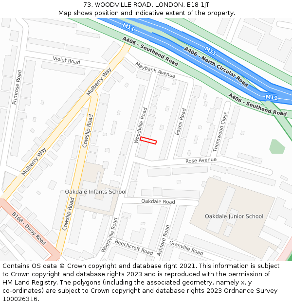 73, WOODVILLE ROAD, LONDON, E18 1JT: Location map and indicative extent of plot