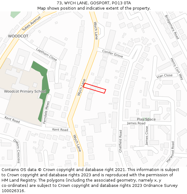73, WYCH LANE, GOSPORT, PO13 0TA: Location map and indicative extent of plot