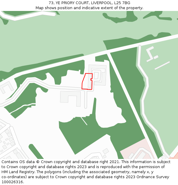 73, YE PRIORY COURT, LIVERPOOL, L25 7BG: Location map and indicative extent of plot