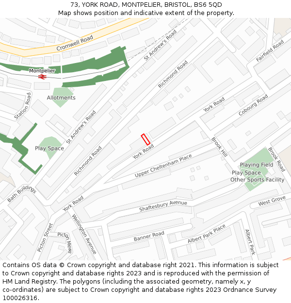 73, YORK ROAD, MONTPELIER, BRISTOL, BS6 5QD: Location map and indicative extent of plot