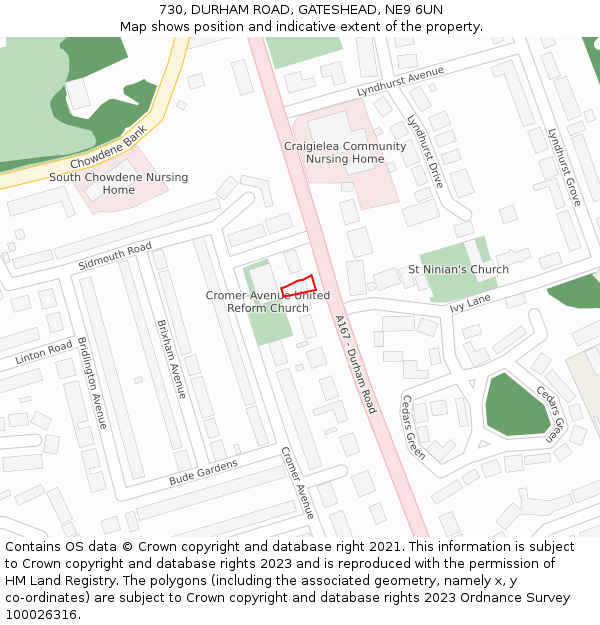 730, DURHAM ROAD, GATESHEAD, NE9 6UN: Location map and indicative extent of plot