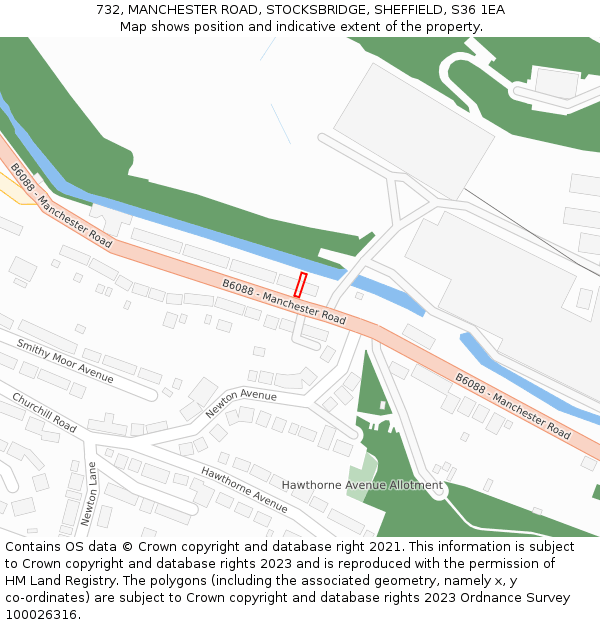 732, MANCHESTER ROAD, STOCKSBRIDGE, SHEFFIELD, S36 1EA: Location map and indicative extent of plot