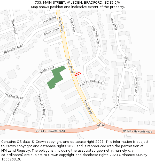 733, MAIN STREET, WILSDEN, BRADFORD, BD15 0JW: Location map and indicative extent of plot