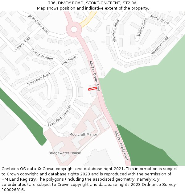 736, DIVIDY ROAD, STOKE-ON-TRENT, ST2 0AJ: Location map and indicative extent of plot